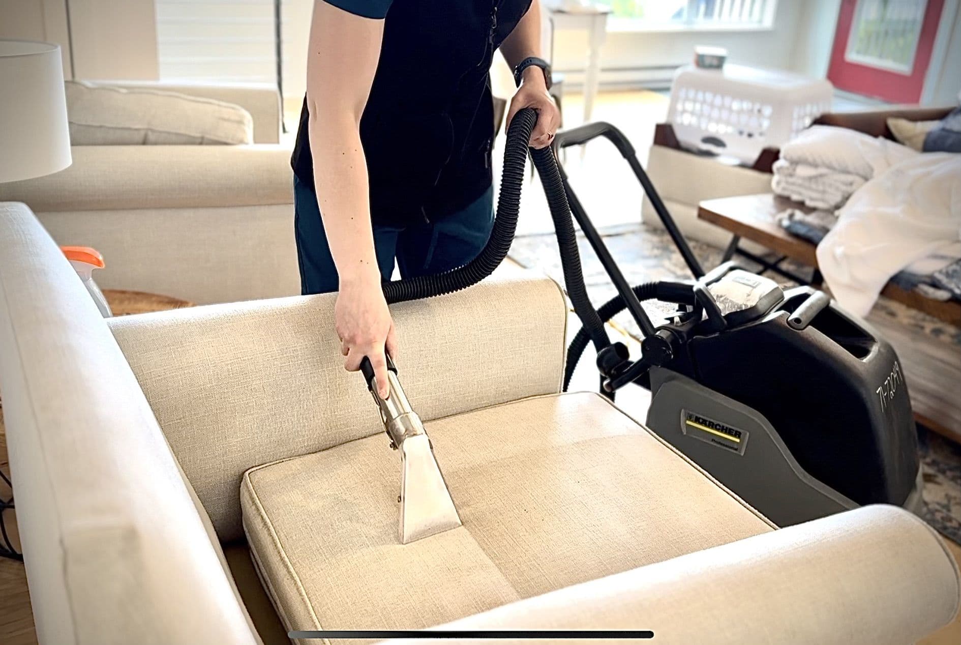Upholstery extraction cleaning by Peak Services